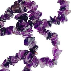 VTG Y2K Amethyst Chip Necklace 36" Natural Purple Gemstone Boho Strand Jewelry